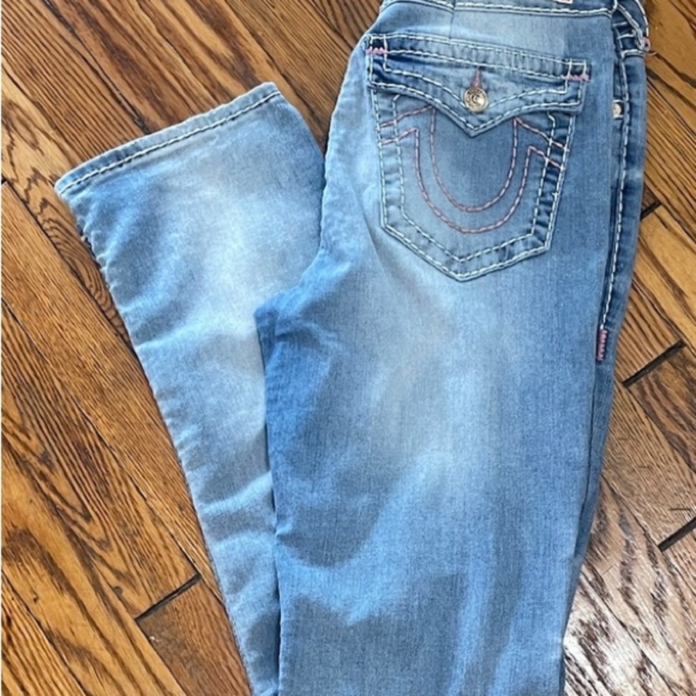 Pink True Religion Light Blue Straight Leg Jeans